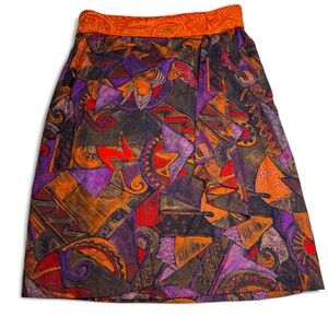 Vintage Surya Colorful Artsy Abstract Patterned Beaded Skirt Size M